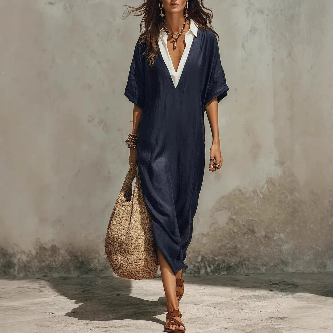 Chloe Bohemian Deep V Short Sleeve Maxi Dress