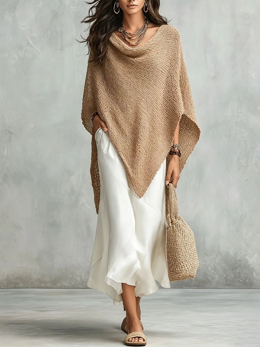 Delaney Knit Poncho Maxi Dress Set