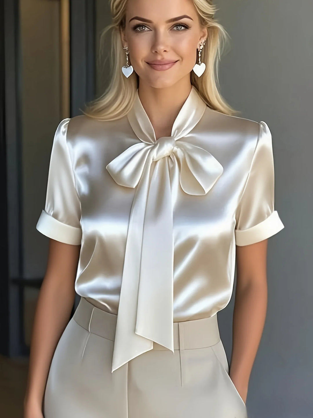 Melody Soft Satin Bow Tie Blouse