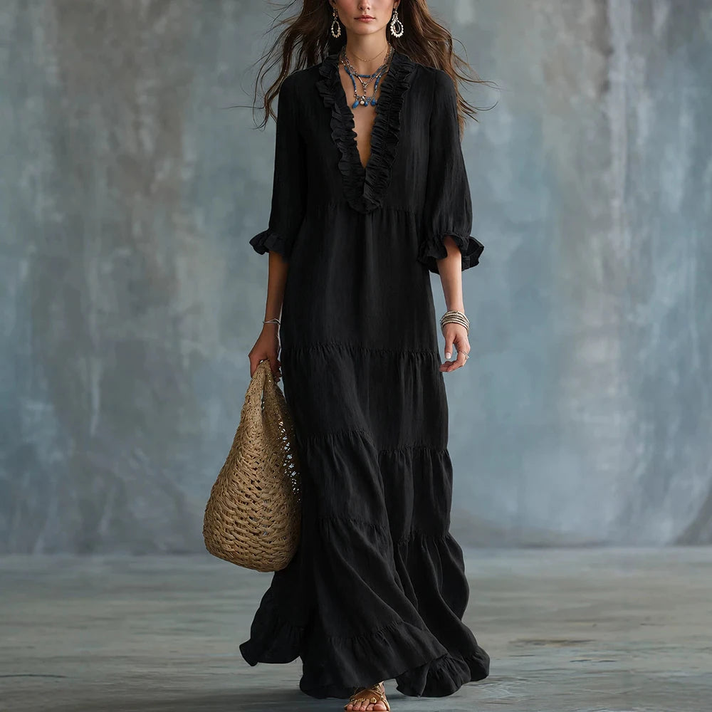 Elara Elegant Ruffle Maxi Dress