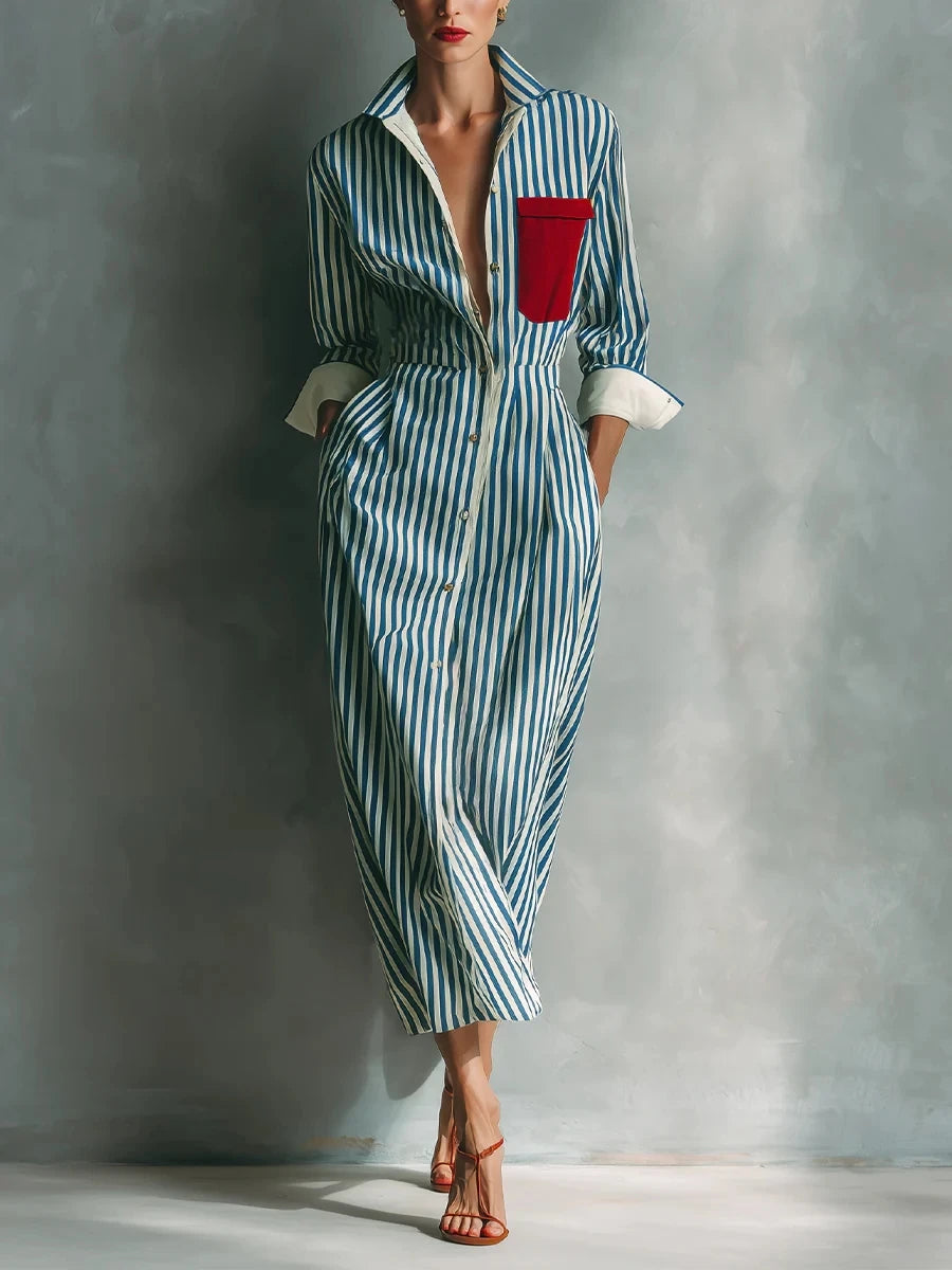 Meredith Striped Shirt Midi Dress