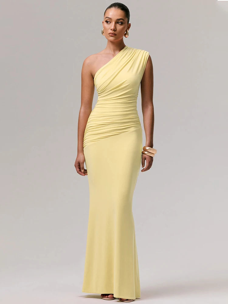 Bella Ruched One Shoulder Maxi Dress