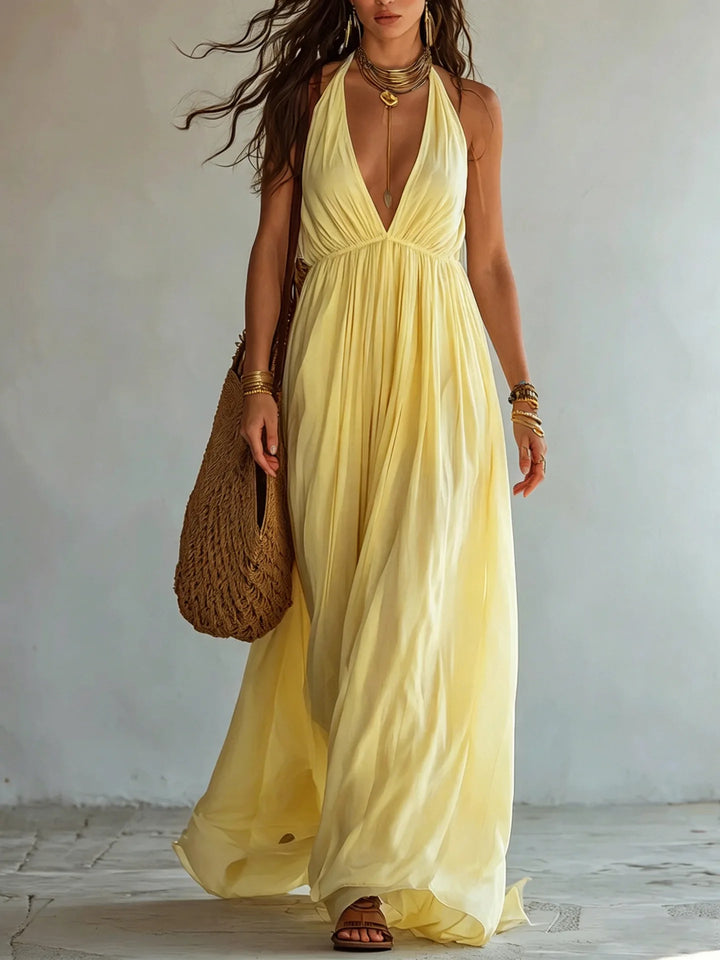 Evelina Deep V Neck Maxi Dress