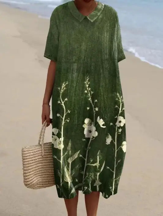 Mallory Printed V Neck Midi Dress