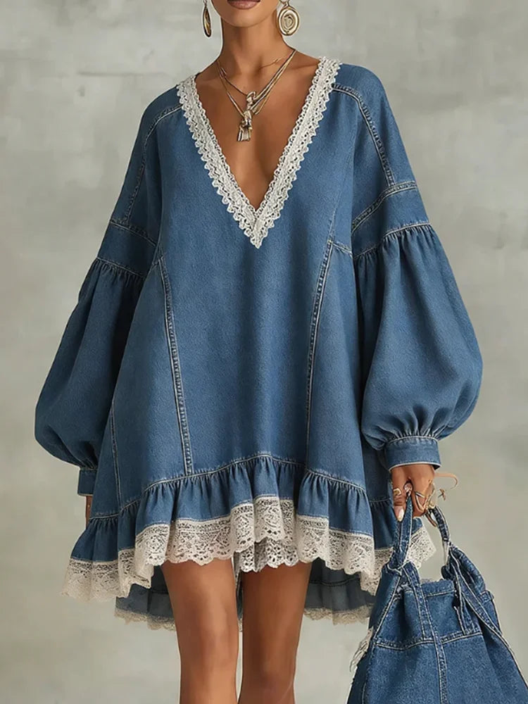 Sierra Denim Lace Dress
