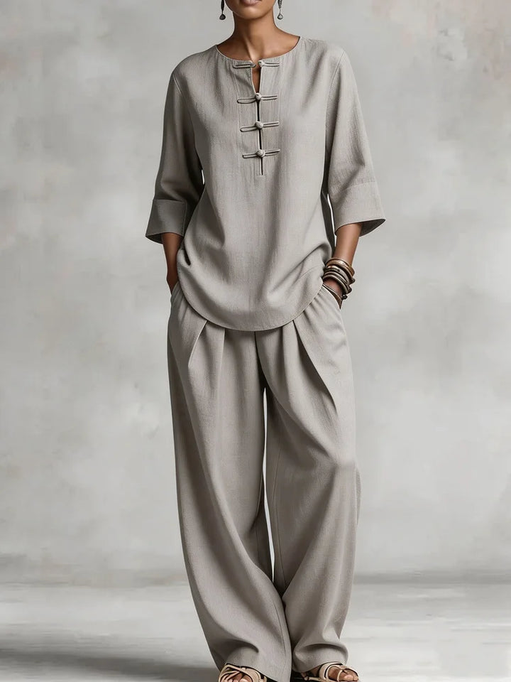 Angela Button Up Shirt Casual Trouser Set