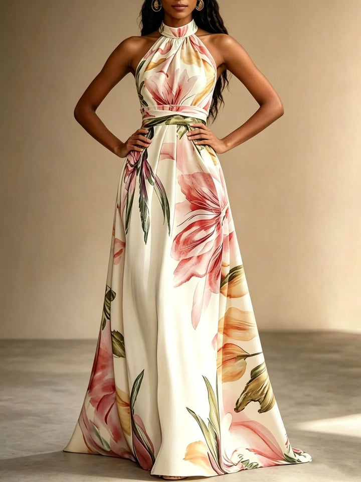Valencia Floral Halter Bohemian Maxi Dress