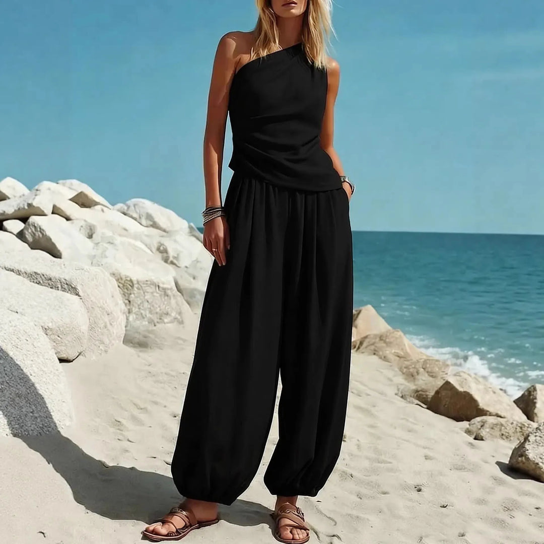 Lacey One Shoulder Trouser Set