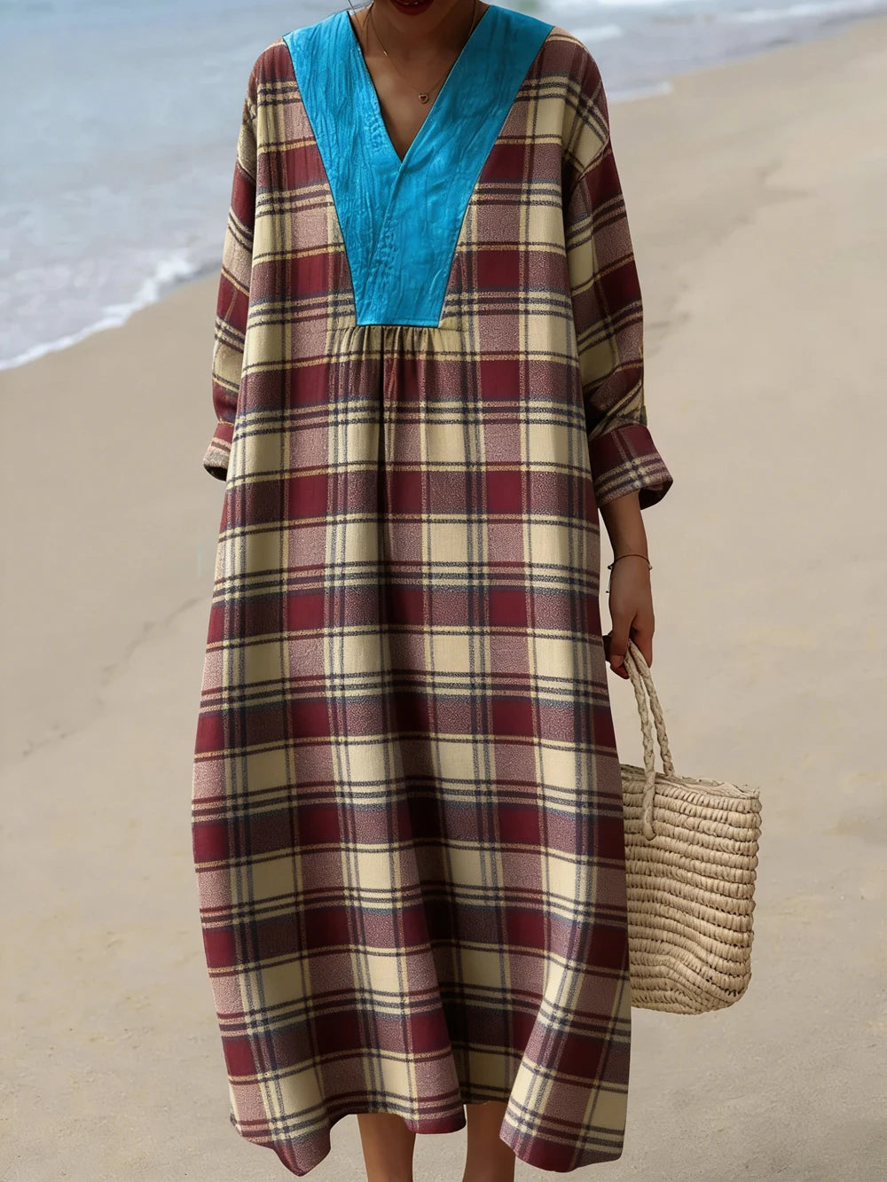 Delaney V Neck Plaid Midi Dress