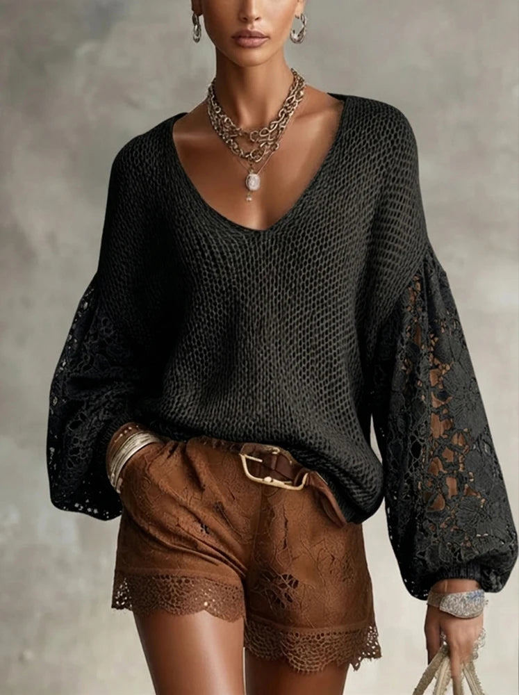 Eleanora Lace V Neck Sweater