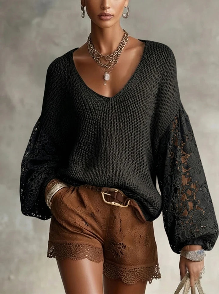 Eleanora Lace V Neck Sweater