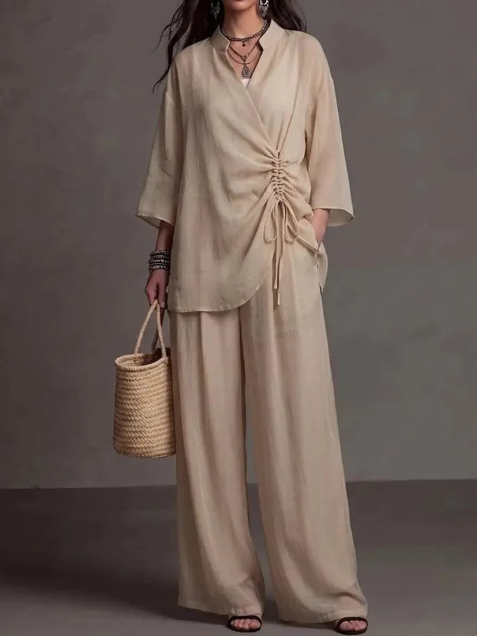 Amira Drawstring Wide Leg Trouser Set