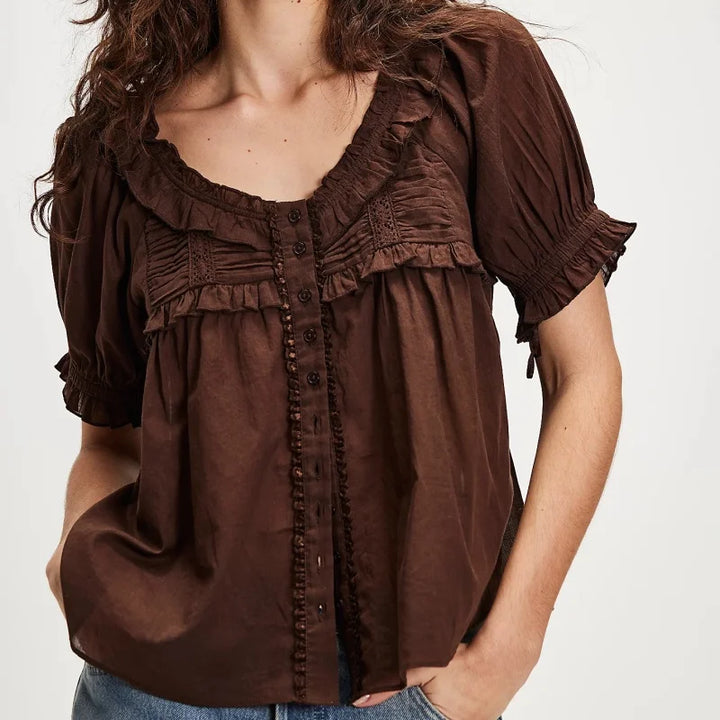 Winnie Ruffle Trim Scoop Neck Blouse