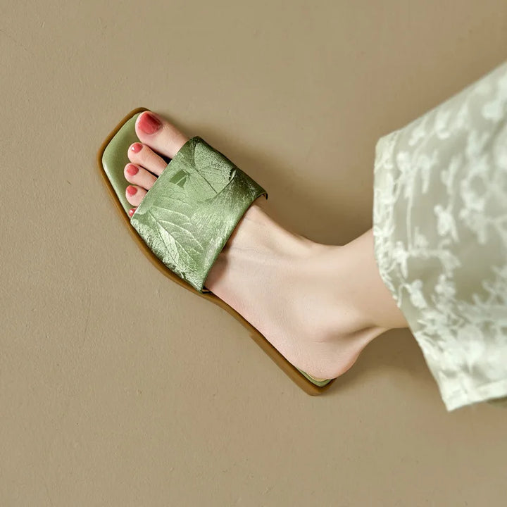 Serene Floral Embossed Square Toe Sandals