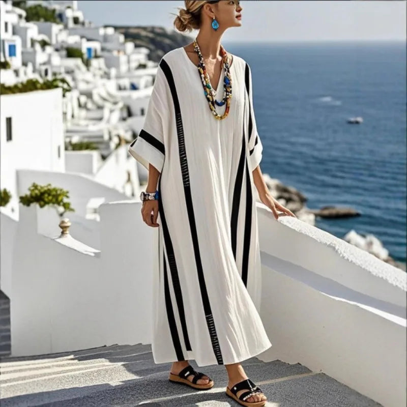 Tiffany Striped V Neck Kaftan Maxi Dress