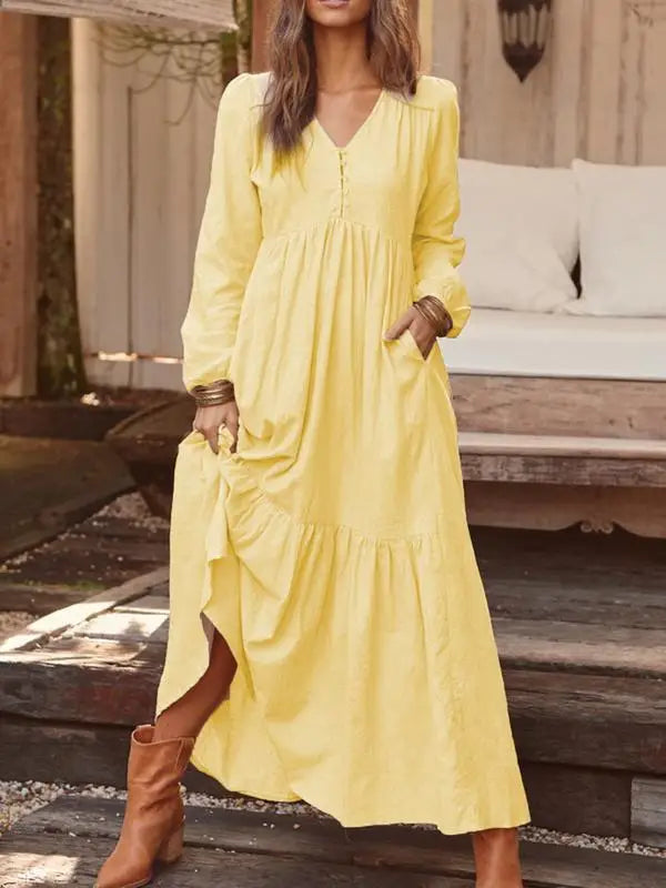 Sherry Comfortable V Neck Cotton Maxi Dress