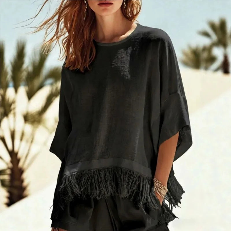 Rebecca Fringe Linen Blouse