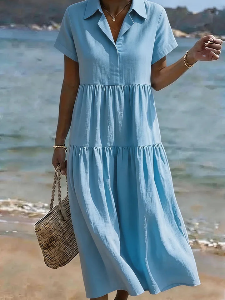 Willa Relaxed Tiered A Line Midi Shirt Dress
