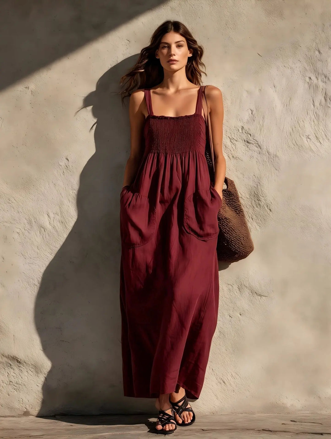 Marisol Shirred Pocket Maxi Dress