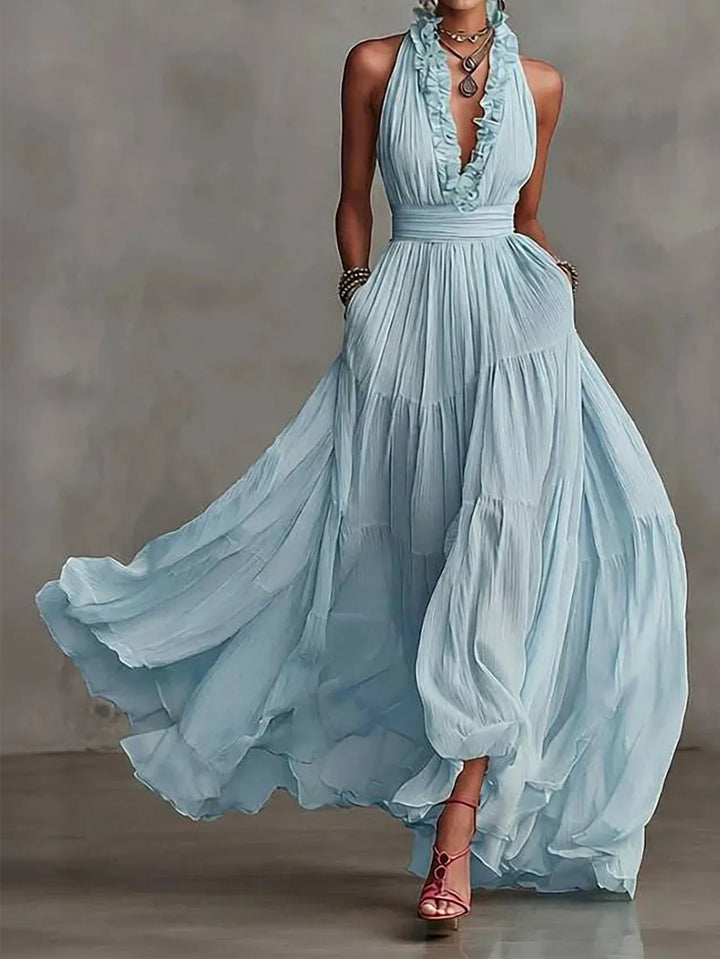 Brenda Ruffle Trim Evening Maxi Dress
