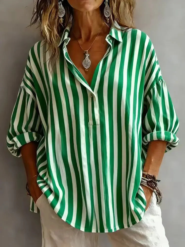 Emmeline Striped V Neck Blouse