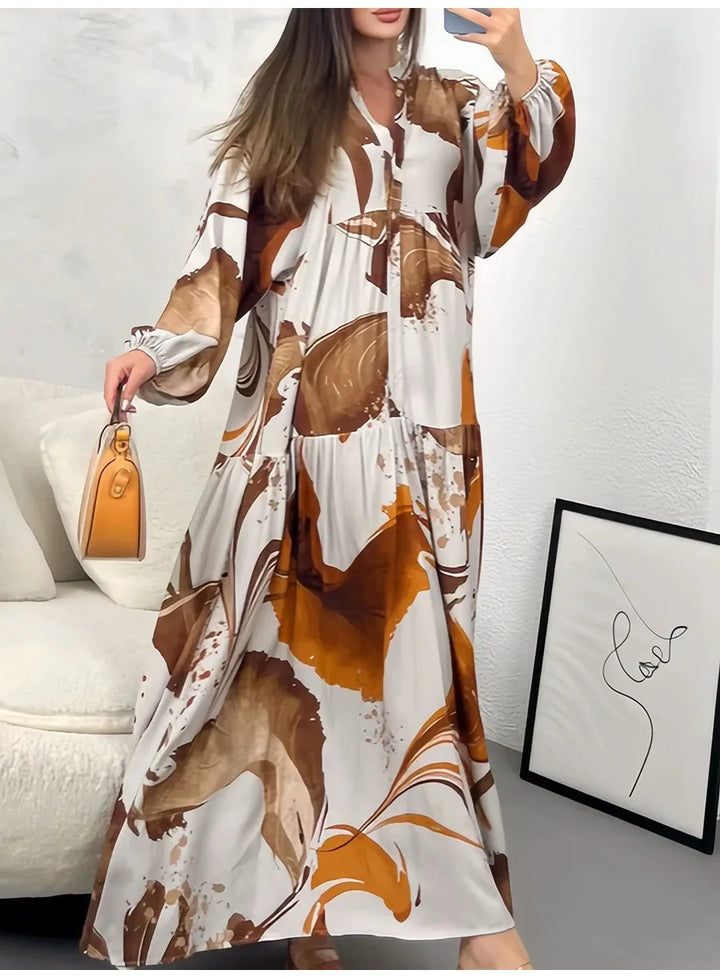 Rhea Elegant Bohemian Floral V Neck Maxi Dress