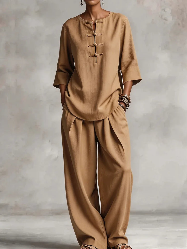 Angela Button Up Shirt Casual Trouser Set