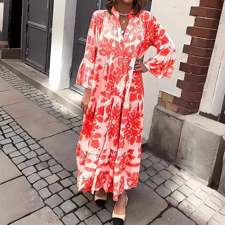 Avira Boho Printed Long Sleeve Midi Dress