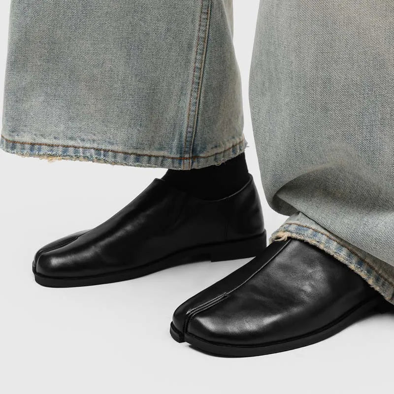 Raven Leather Tabi Loafers