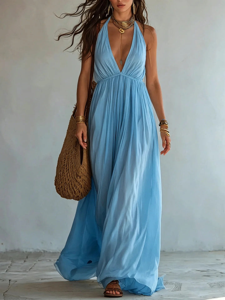 Evelina Deep V Neck Maxi Dress