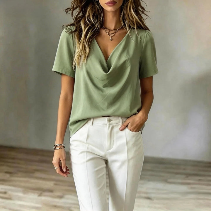Crystal Draped Neck Blouse