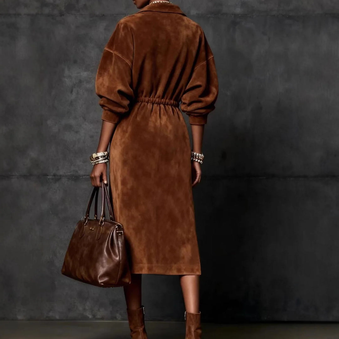 Adeline Adjustable Suede Maxi Dress