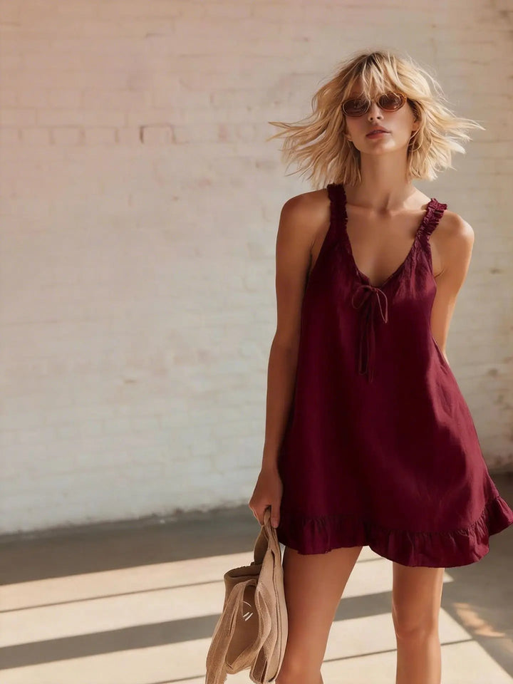 Stella Tie Front Ruffled Mini Dress