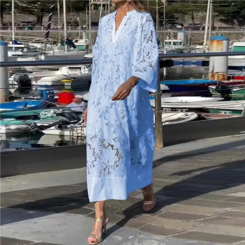 Beatrice Embroidered Eyelet V Neck Maxi Dress