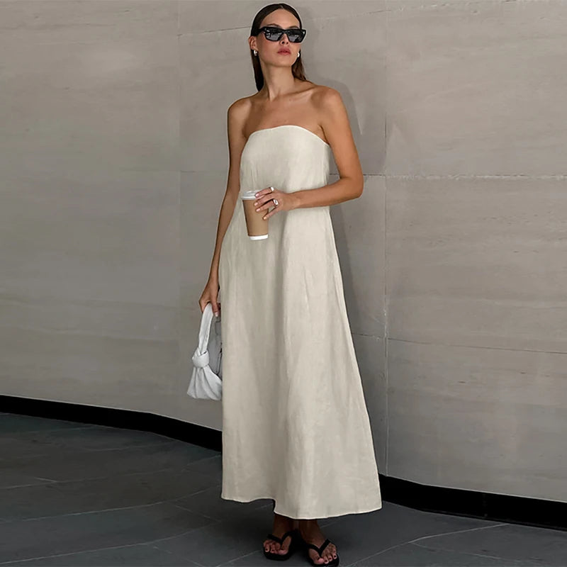 Maren Off Shoulder Linen Maxi Dress