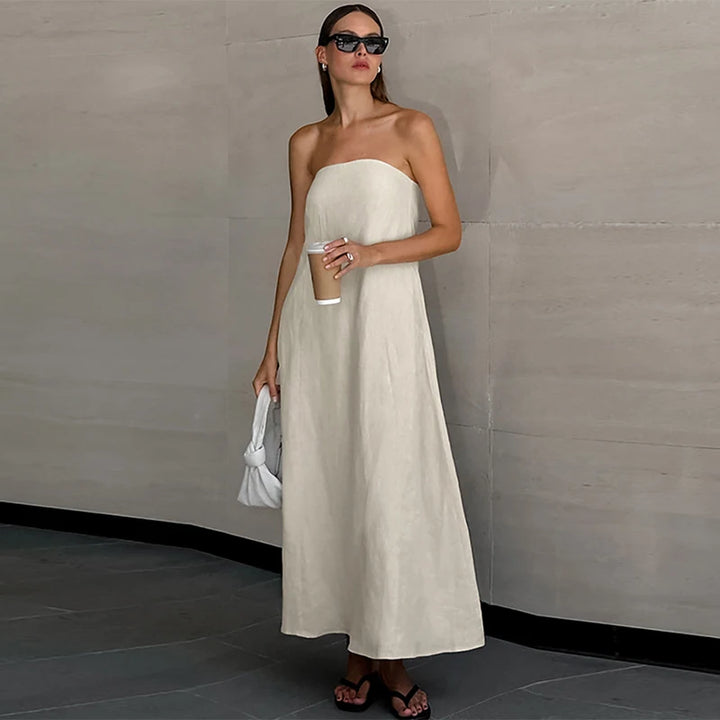 Maren Off Shoulder Linen Maxi Dress