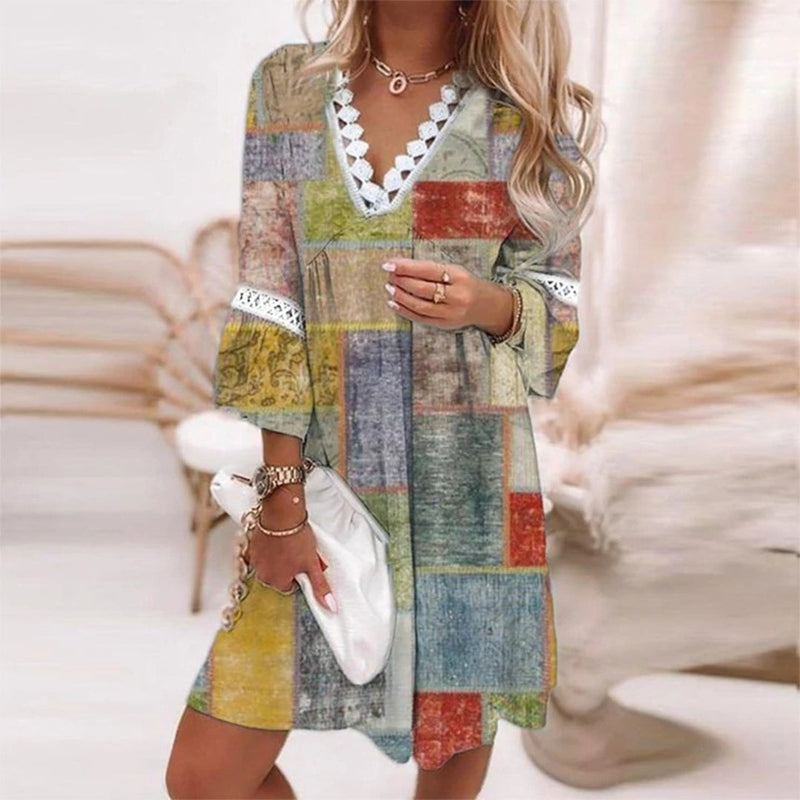 Rosaline Boho Floral V Neck Mini Dress