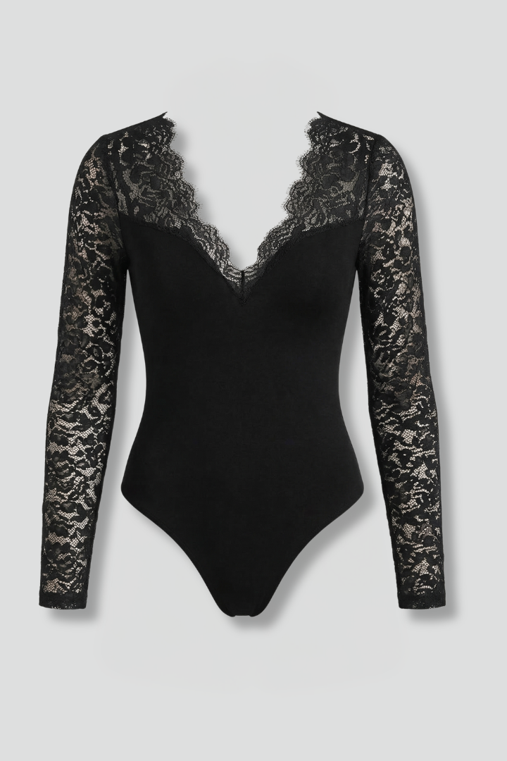 Celeste Blouse with V Neck and Lace Sleeves