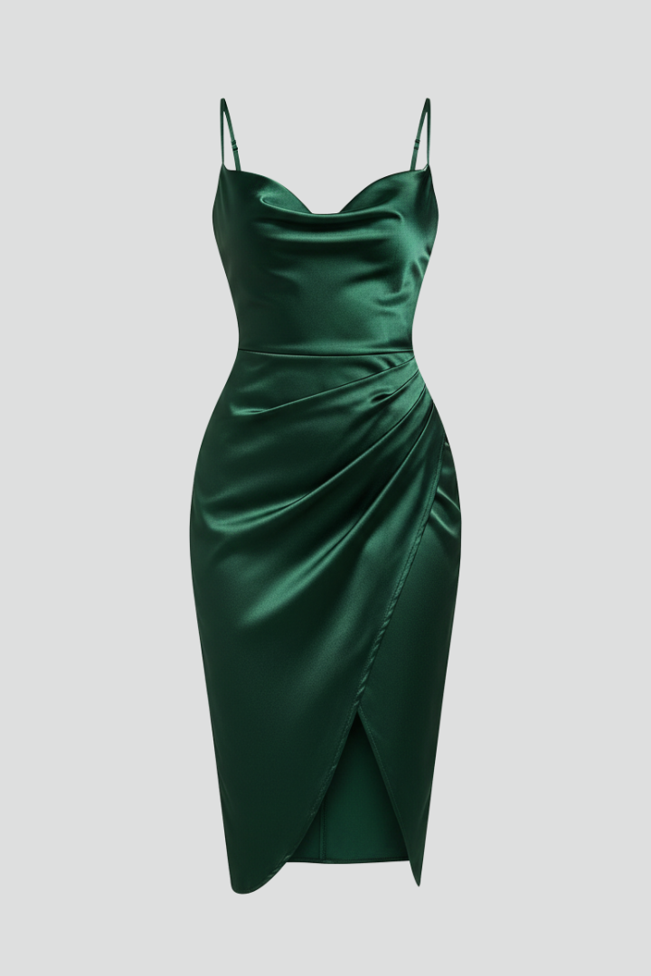 Seraphina Dress with Slim Straps and Draped Skirt