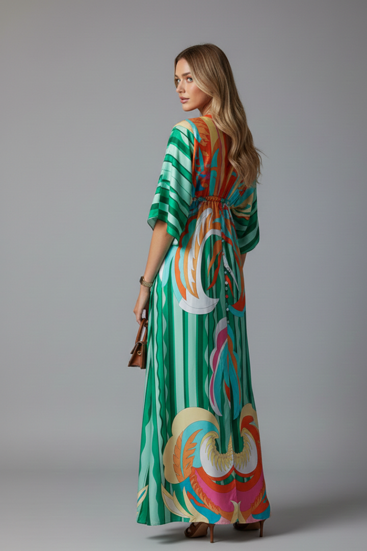 Amara Maxi Dress with V Neckline and Tie Waist