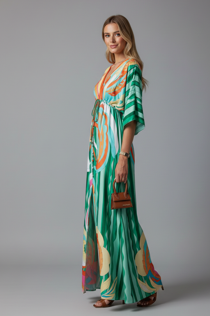 Amara Maxi Dress with V Neckline and Tie Waist