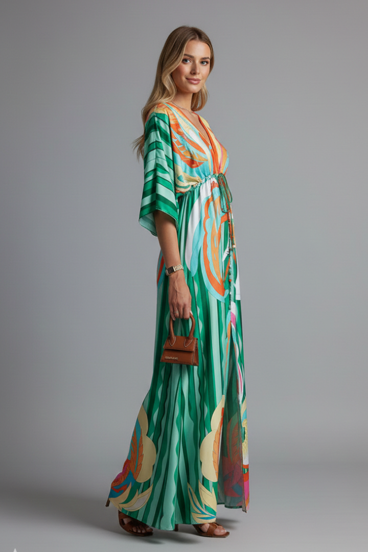 Amara Maxi Dress with V Neckline and Tie Waist