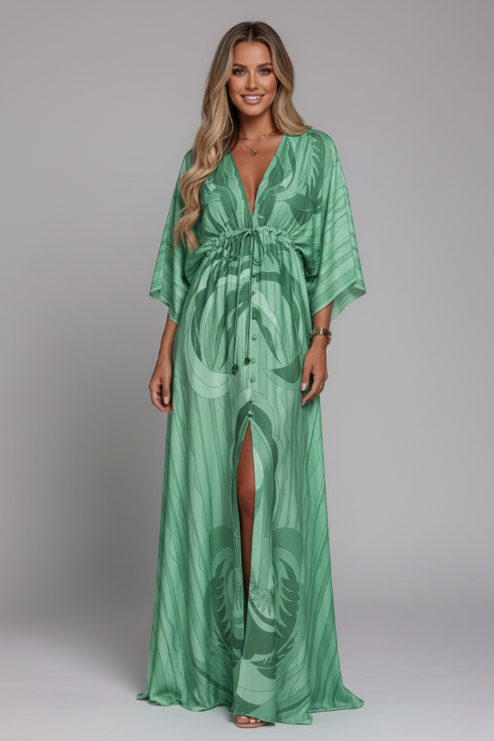 Amara Maxi Dress with V Neckline and Tie Waist