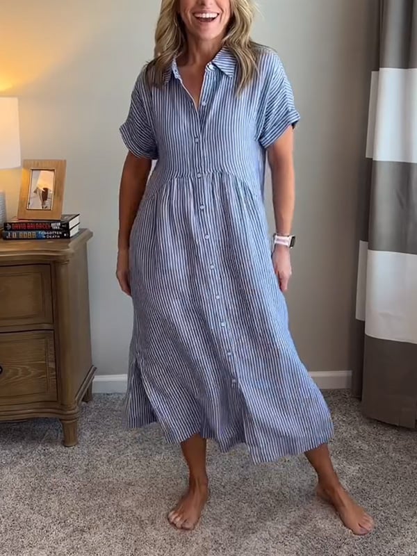 Florence Striped Button-Up Shirt Dress