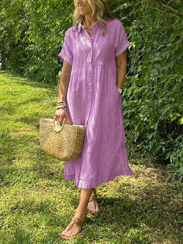 Florence Striped Button-Up Shirt Dress