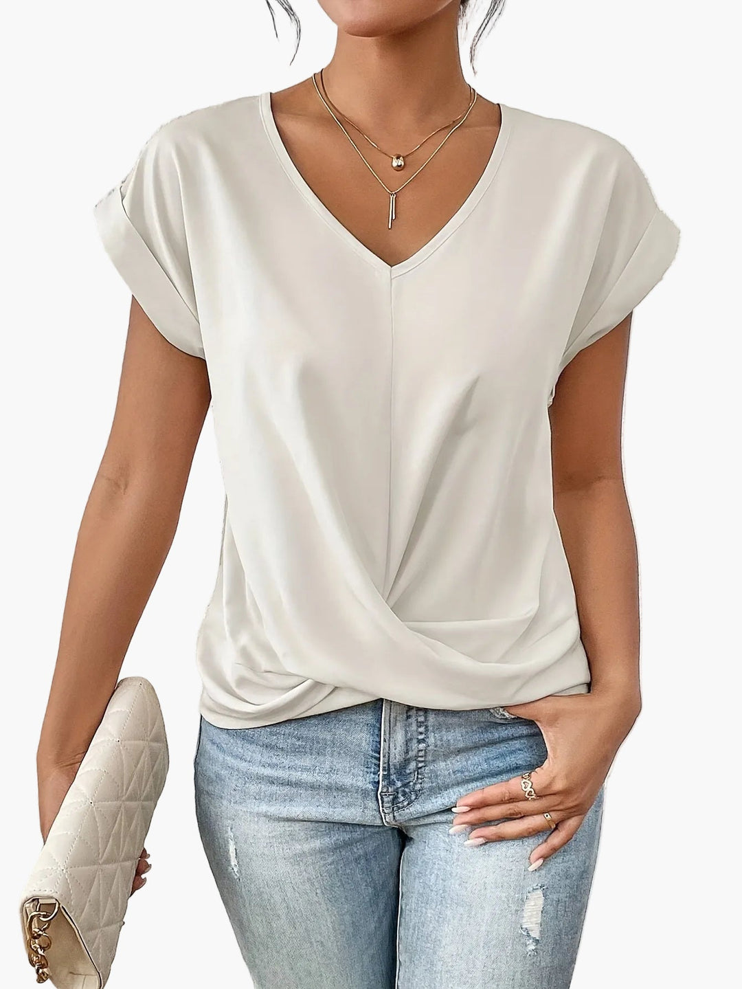 Maya V Neck Pleat Detail Top