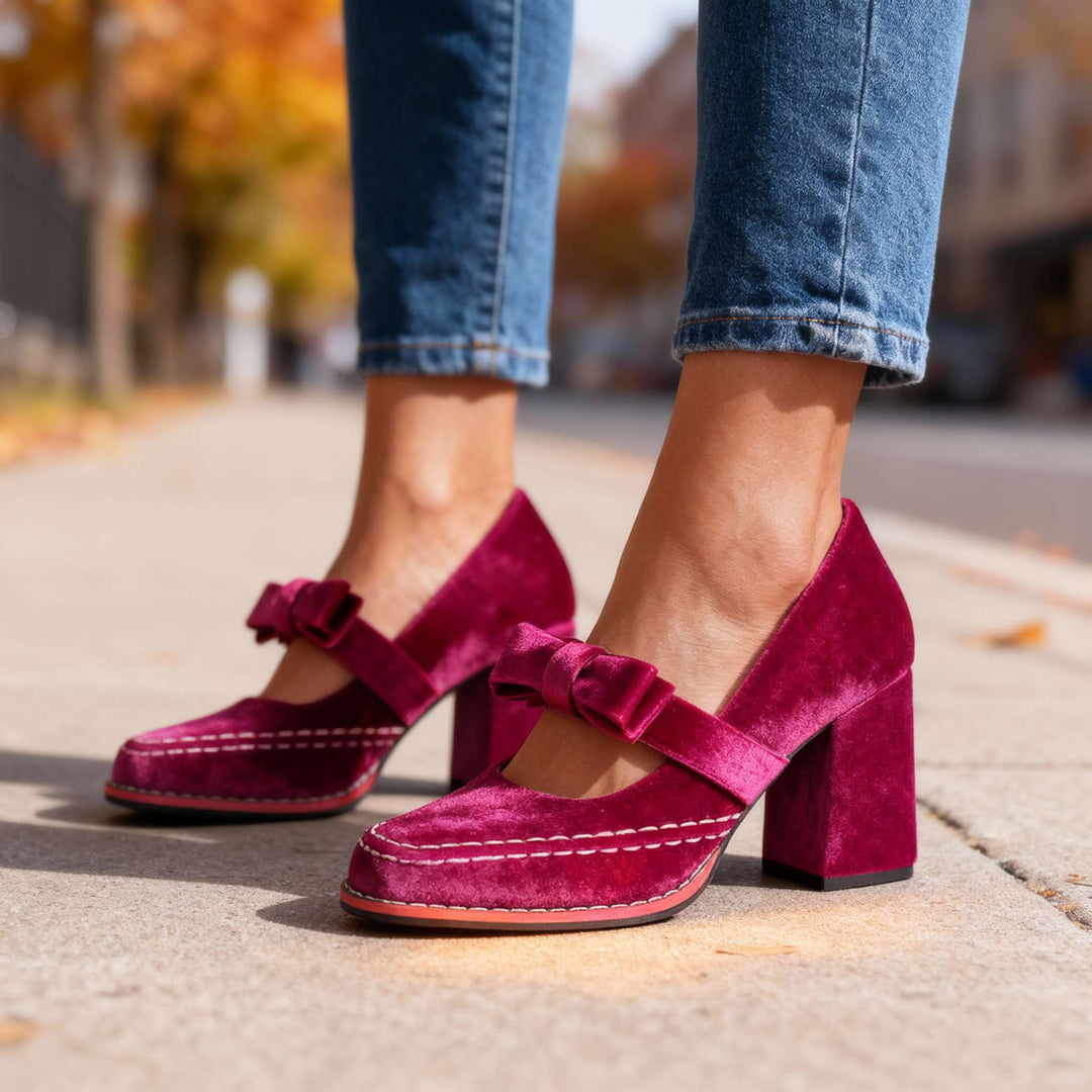 Camille Mary Jane Block Heel Bow Pump