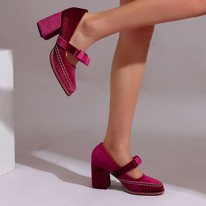 Camille Mary Jane Block Heel Bow Pump