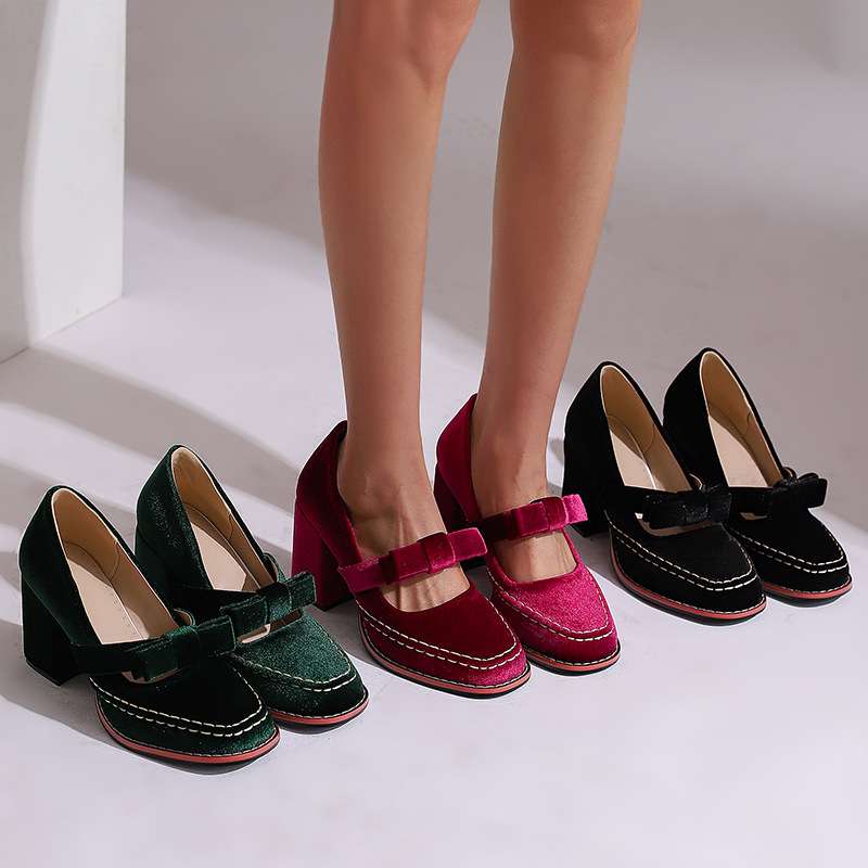 Camille Mary Jane Block Heel Bow Pump