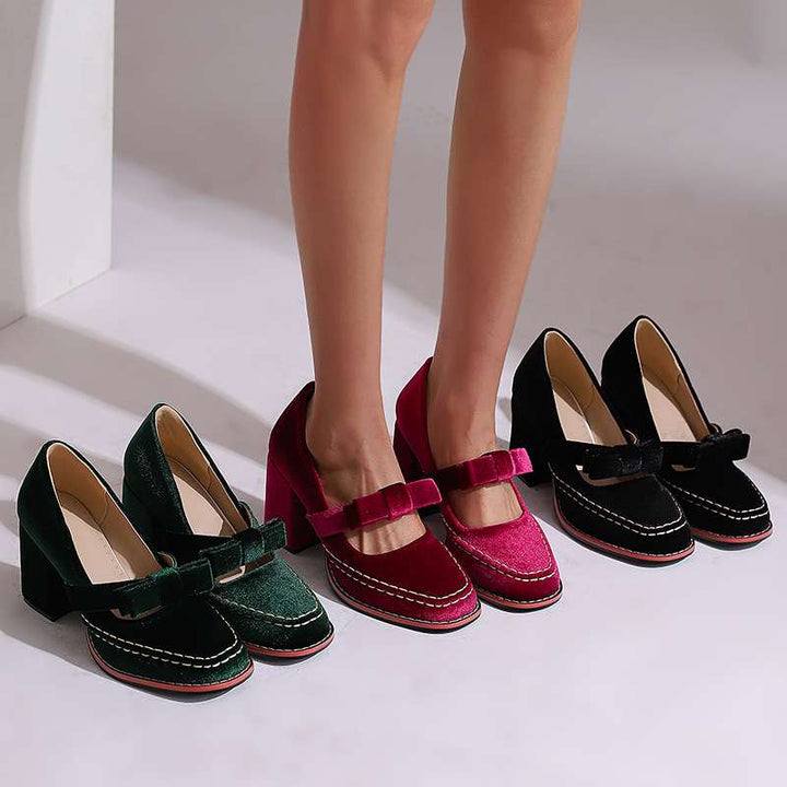 Camille Mary Jane Block Heel Bow Pump